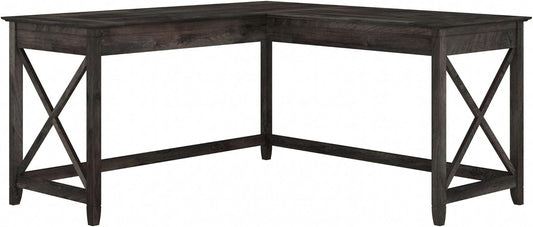 Bush Furniture Key West L Shaped Desk, 60-inch Modern Farmhouse Writing Desk for Home Office