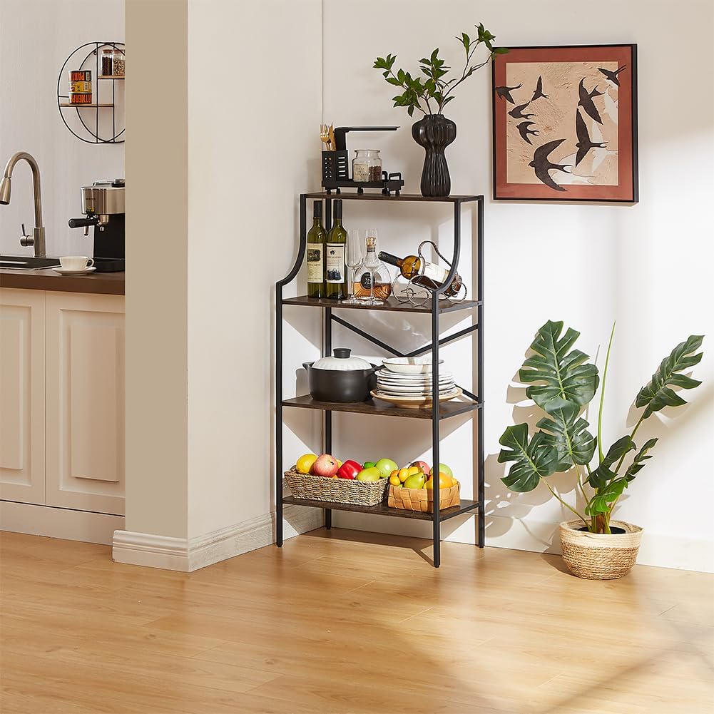 4 Tier Bookshelf, Entryway Standing Shelf Units with Storage, Small Bookcases with Open Shelves, Home Storage Shelving for Bedroom, Study, Living Room, Rustic Brown