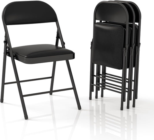 4 Pack Folding Chairs with Padded Cushion & Back, Padded Folding Chairs for Home, Office, Indoor, Outdoor Events (Black, 4 Pack)
