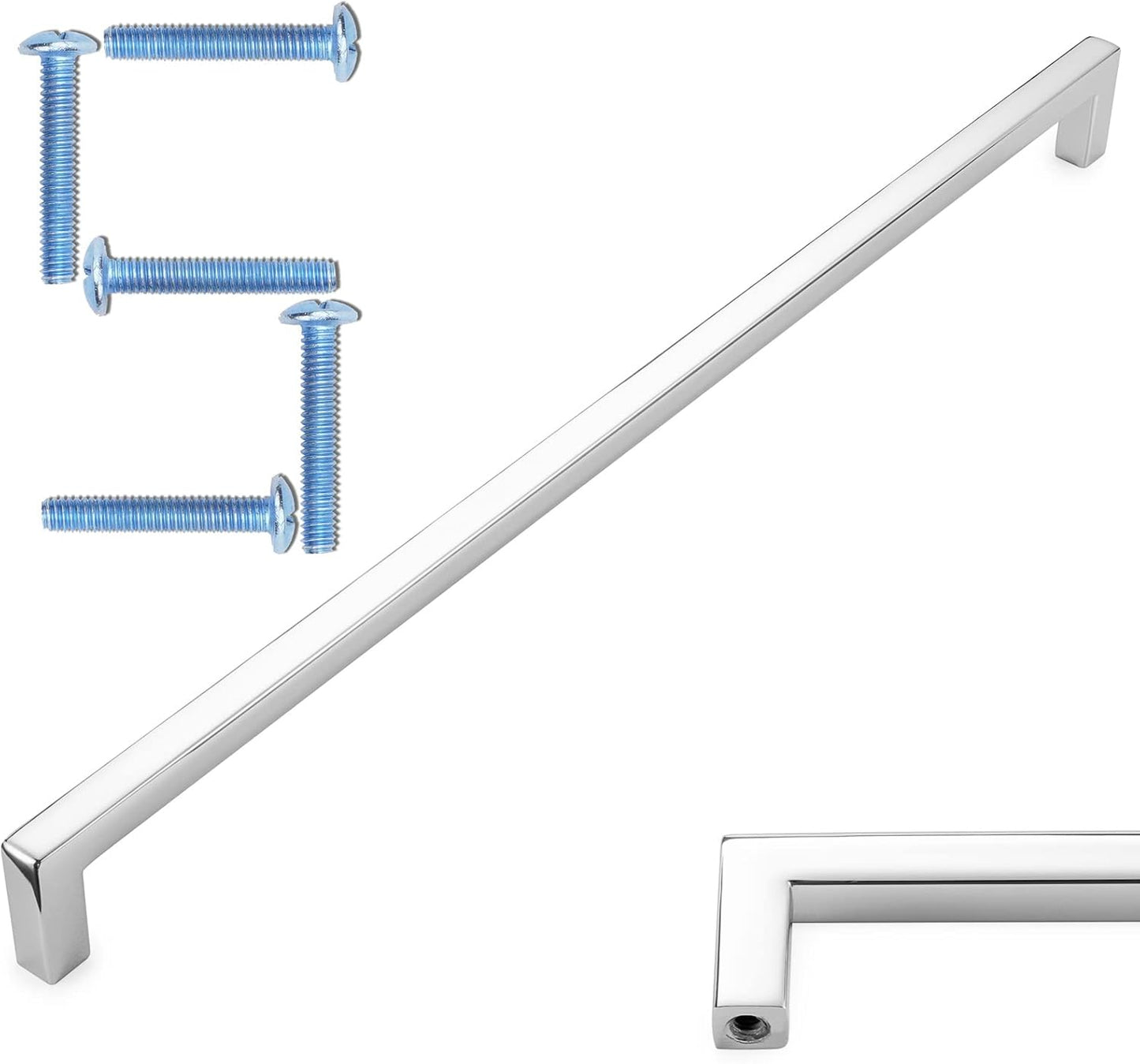 KOOFIZO Solid Square Bar Cabinet Handle - Chrome Furniture Pull, 12.6 Inch/320mm Screwhole Distance, Pack of 5 for Kitchen Cupboard Door, Bedroom Dresser Drawer, Bathroom Wardrobe Hardware