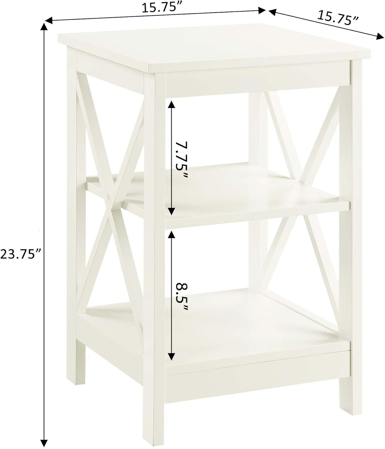 Convenience Concepts Oxford End Table 15.75" - Modern Living Room Table with Storage Shelves, Transitional Nightstand Side Table for Home Decor and Display, Ivory
