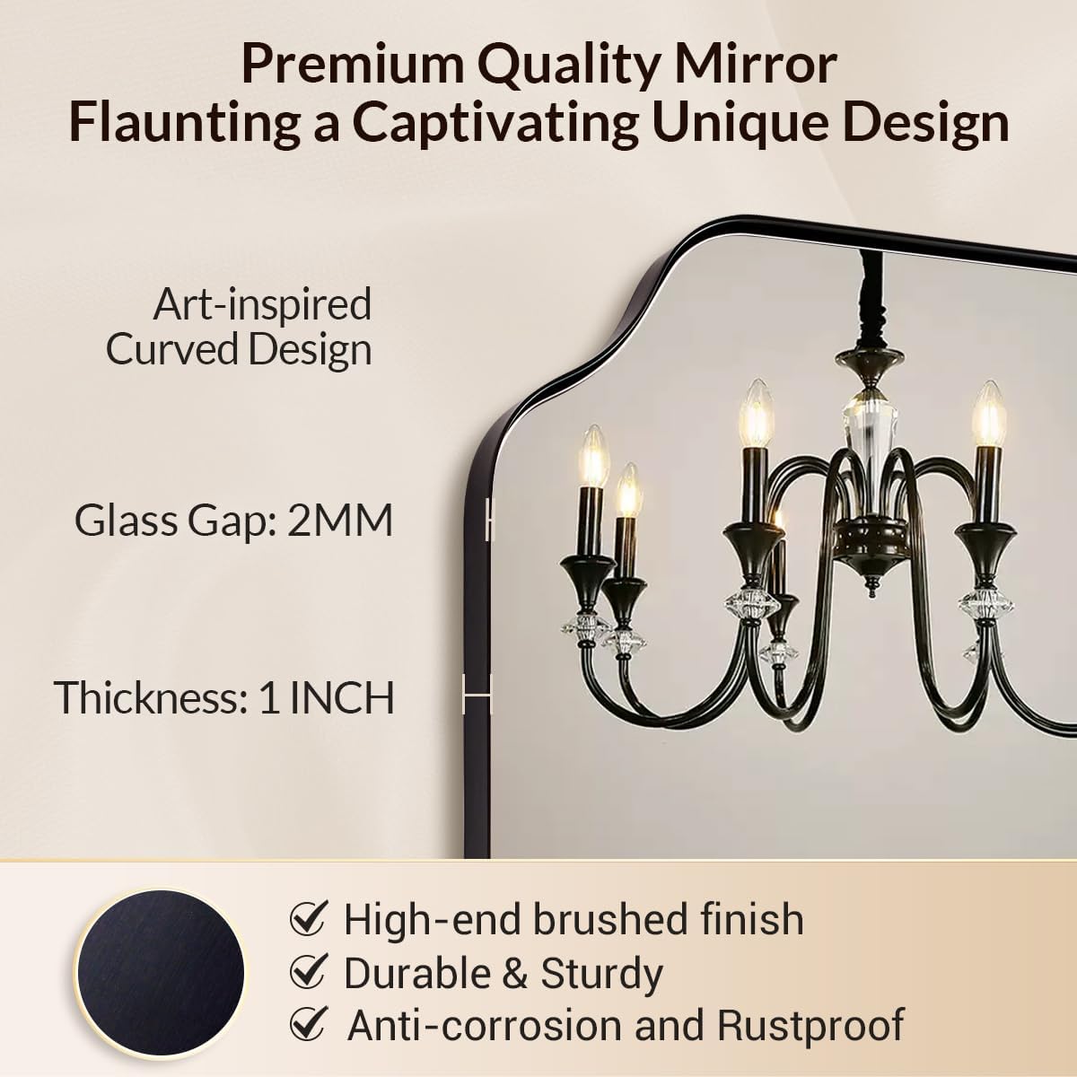 Scalloped Mirror, 24"x32" Black Mirror for Bathroom, Matte Black Mirror with Anti-Rust Metal Frame, Asymmetrical Mirrors with Wavy Edge for Powder Room, Living Room, Foyer, Master Room