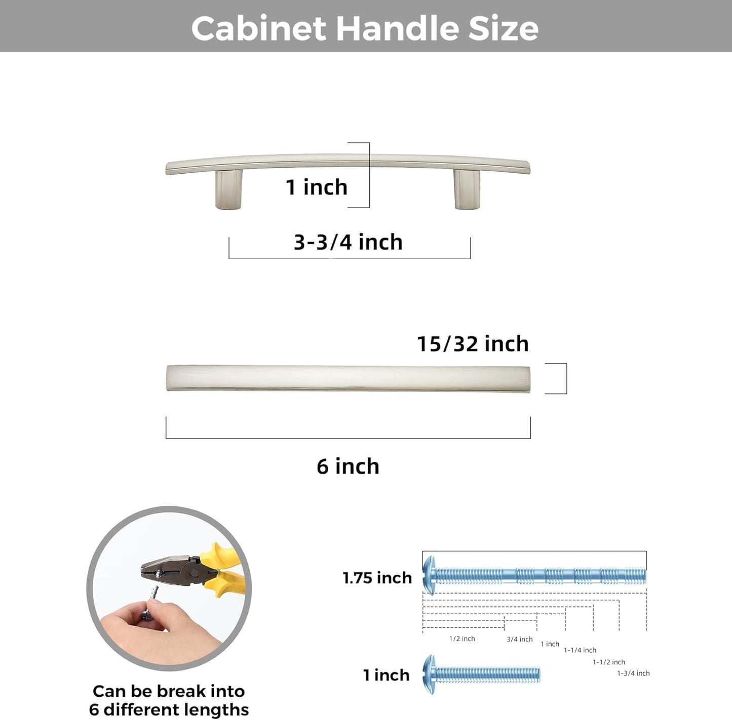 25 Pack Cabinet Handles 3.75" Hole Center - Curved Cabinet Pulls Brushed Nickel Drawer Pulls for Kitchen Cupboard Solid Hardware for Dresser Drawer Arch Hardware