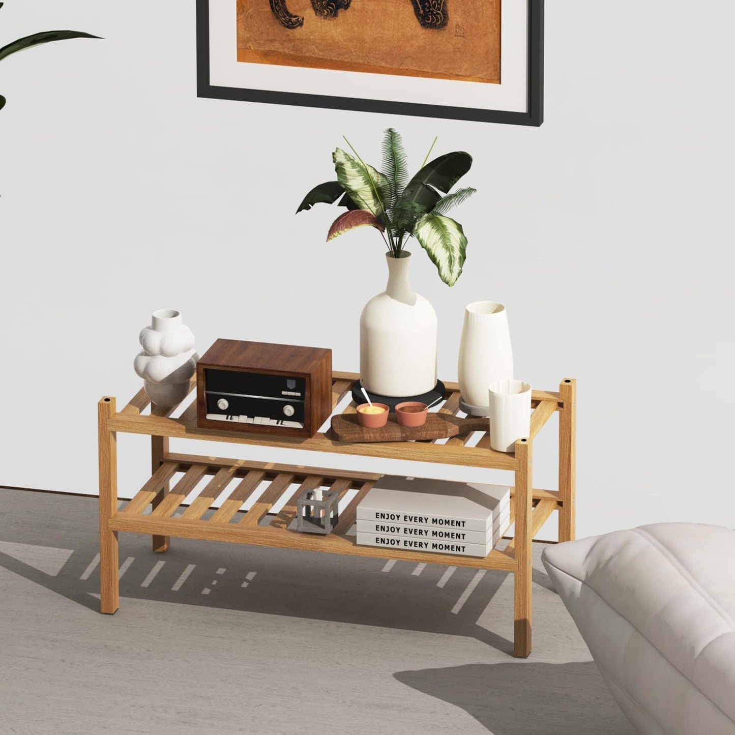 Bamboo Shoe Rack 2-Tier Organizer-Stackable Storage Shelf with Multi-Function Combinations-Free Standing Shoe Racks for Closet,Entryway,Hallway,Bathroom,Living Room Shoe Organization (Natural, 2-Tier)