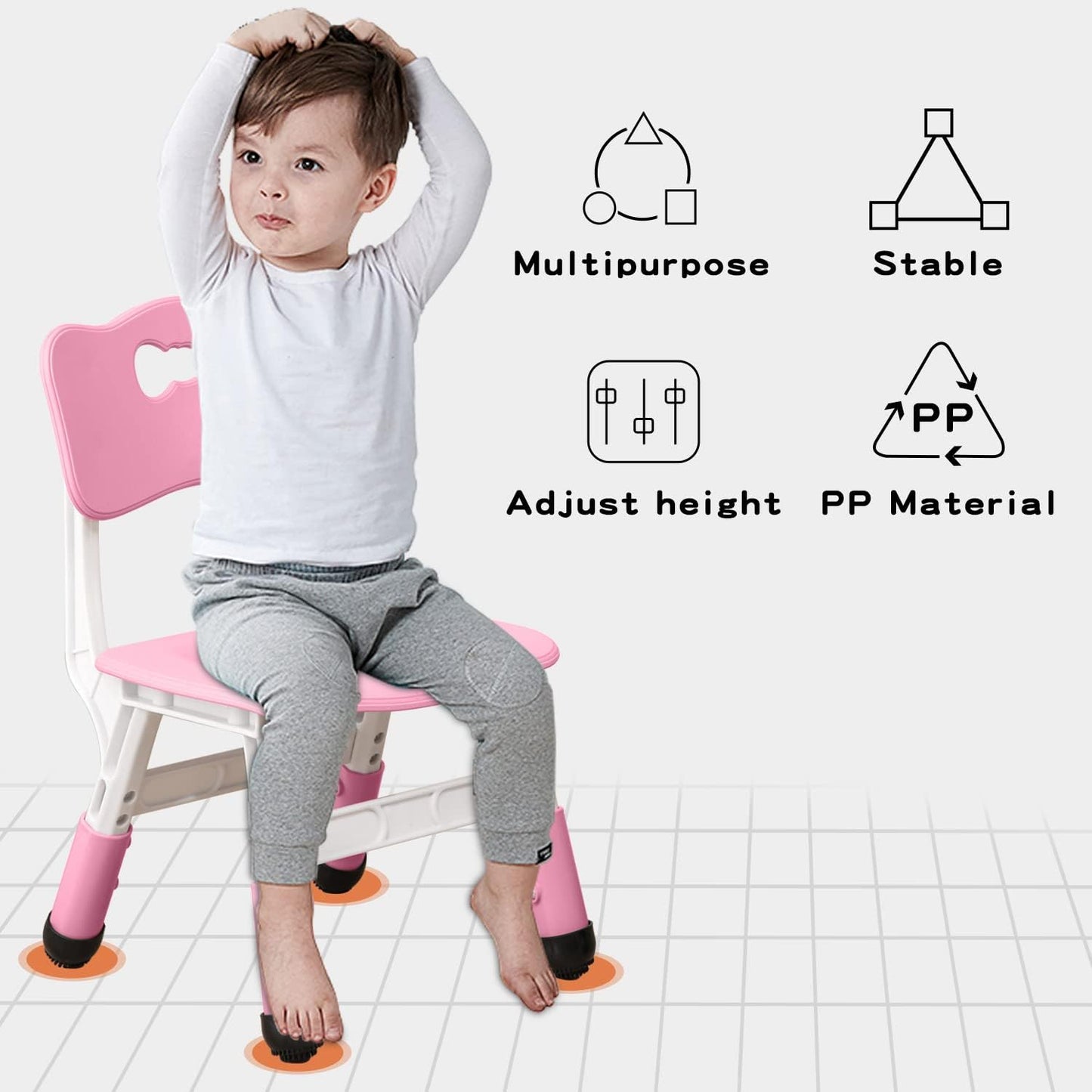 4 Piece Kids Chair Set 3 Levels Adjustable Stackable Kids Chairs Ideal for Playrooms, Schools, Daycares and Homes Washable and Easy to Clean Max Weight 220LB(Pink 4Piece Set)