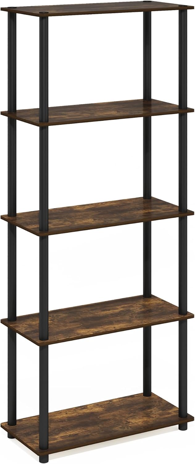 Furinno Turn-N-Tube 5-Tier Multipurpose Shelf Display Rack, Amber Pine/Black