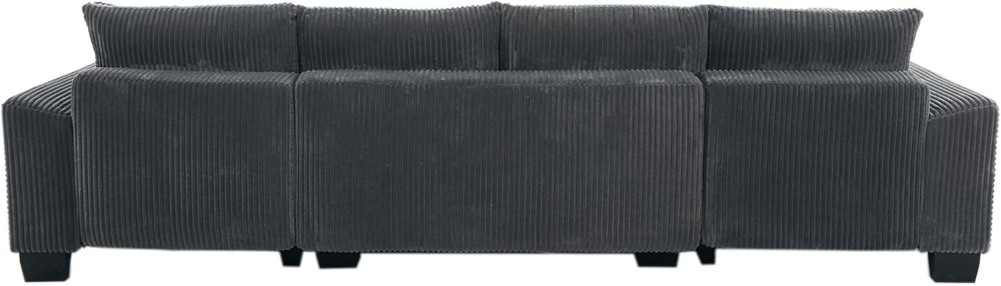 Symmetrical U Shaped Sectional Sofa Convertible Pull Out Sleeper Sofabed with Double Chaise Daybed , Corduroy Upholstered U Shaped Lounge Sofa Couch Bed w/ Throw Pillows for Living Room Apartment