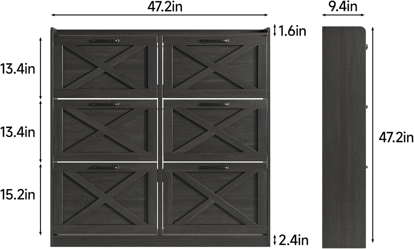 Maupvit Large Shoe Storage Cabinet with 6 Flip Drawers, Freestanding Shoe Organizer with Metal Handles for Entryway, Narrow Shoe Rack Cabinet, Black
