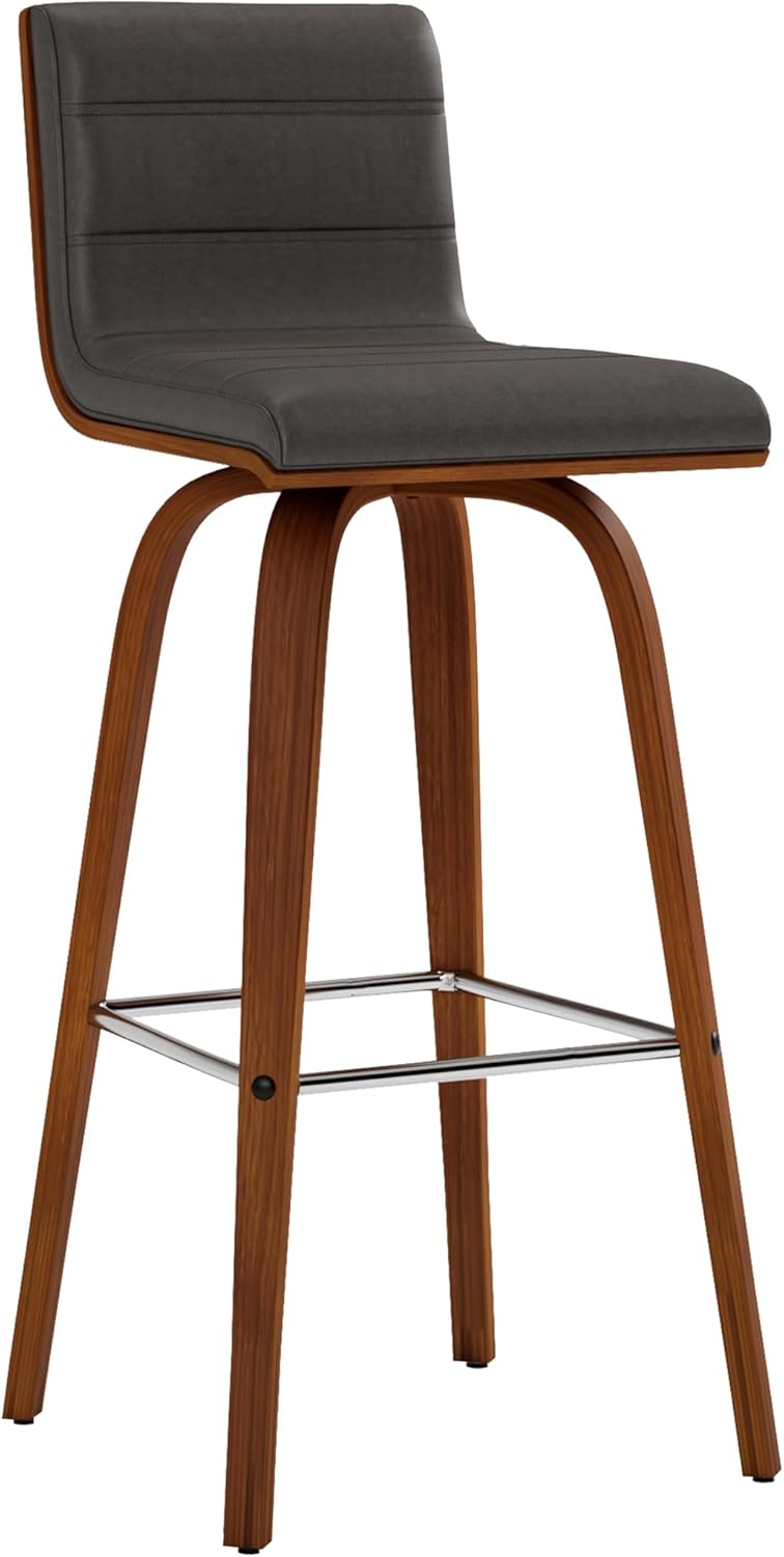 Vienna 30" Swivel Bar Stool in Walnut Wood Finish with Gray Faux Leather - Set of 4
