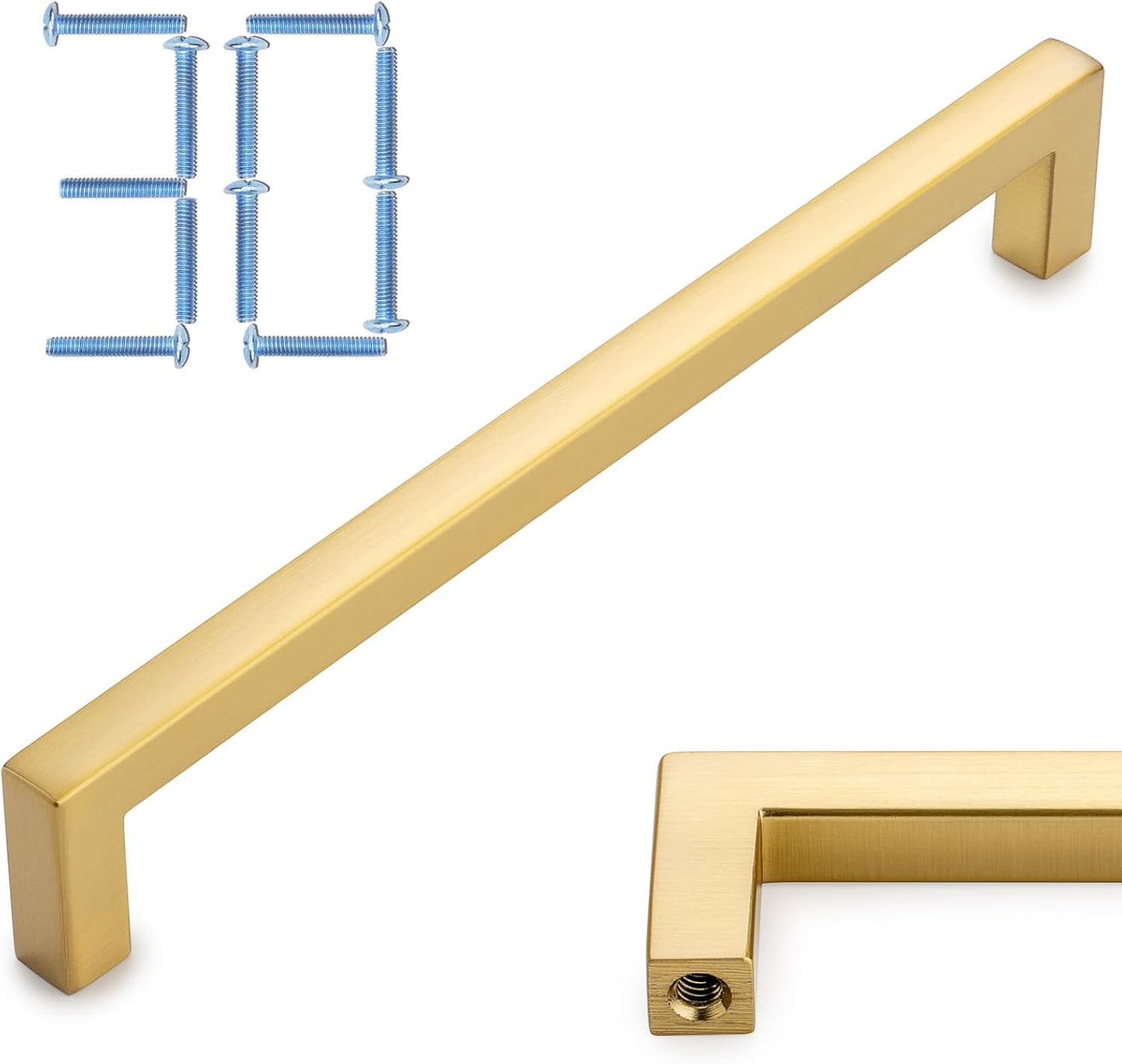 KOOFIZO 30-Pack Solid Square Bar Cabinet Handle - Brushed Gold Furniture Pull, 6.3 Inch/160mm Screwhole Distance for Kitchen Cupboard Door, Bedroom Dresser Drawer, Bathroom Wardrobe Hardware