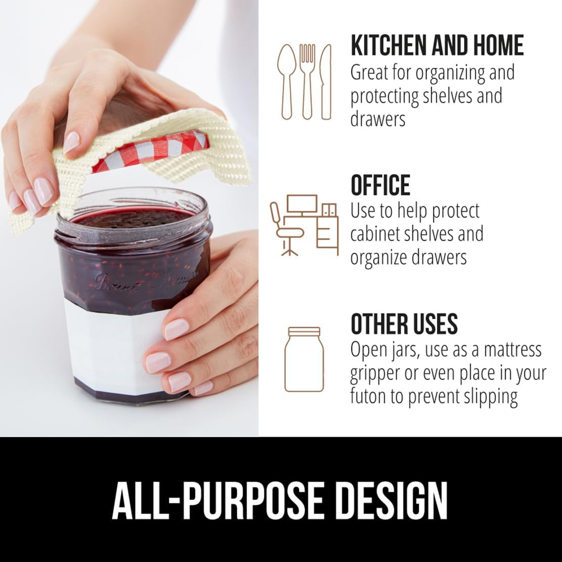 GORILLA GRIP powerGRIP Drawer Shelf and Cabinet Liner, Thick Strong Hold, Non-Adhesive Liners Protect Kitchen Cabinets and Cupboard, Bathroom Drawers, Easy Install, Breathable Mat, 12" x20' Snow White