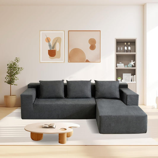 ANONER 103” Cloud Sectional Sofa L-Shaped Boneless Couch, Modern Minimalist Modular Free Combination Foam Sofa with Deep Seat for Living Room, No Assembly Required, Dark Grey
