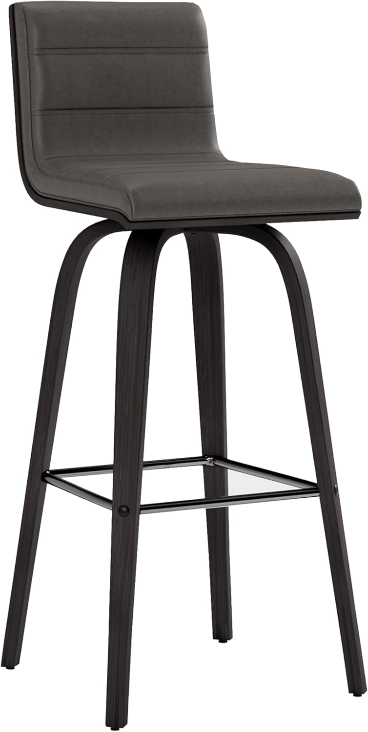 Armen Living size color options Vienna 30" Bar Height Barstool Brushed Wood Finish Faux Leather, Grey/Black