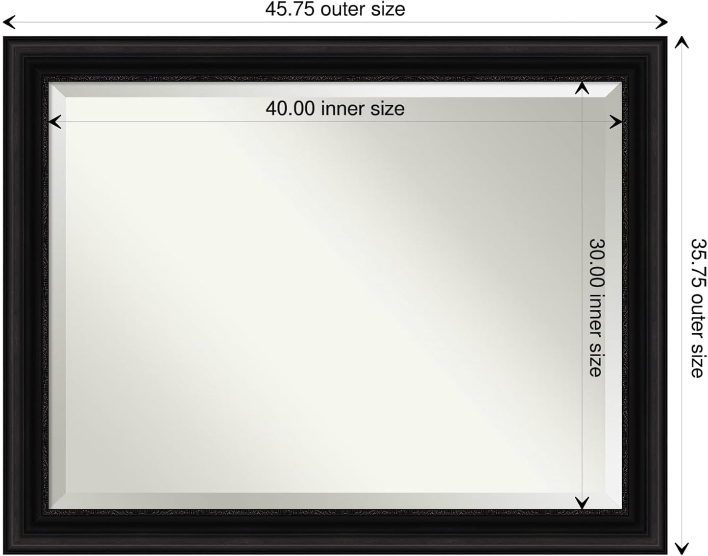 Amanti Art Black Bathroom Mirror for Over Sink, 36x46 Parlor Black Rectangle Vanity Mirror, X-Large Traditional Frame, Hangs Horizonally and Vertically, Bathroom Wall Decor, Beveled Edge