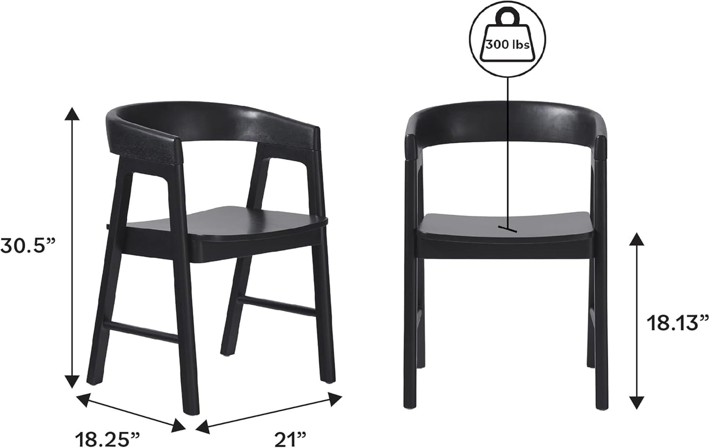 Walker Edison Ezra Modern Solid Wood Rounded Back Dining Chair - Black (Set of 2)