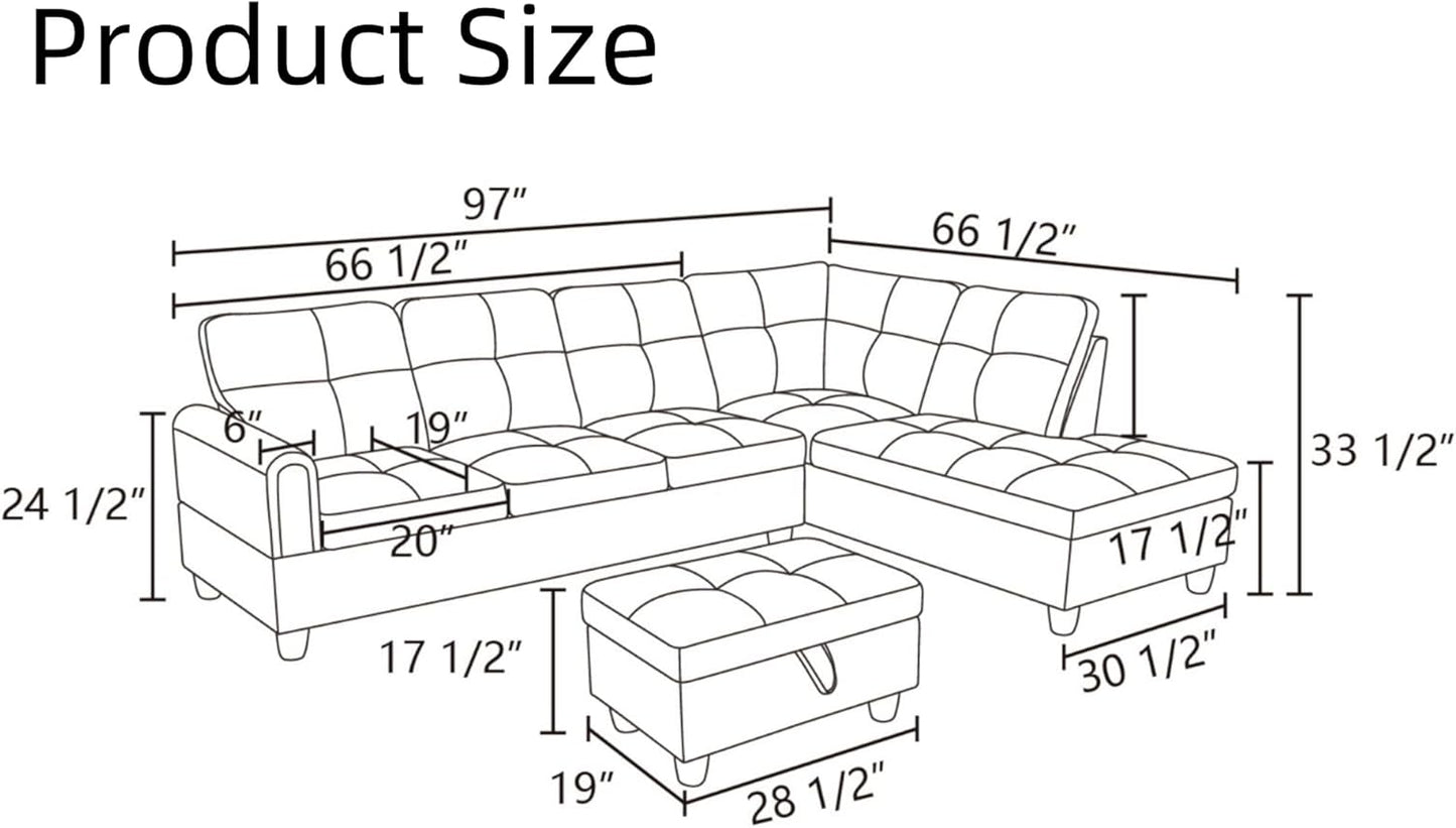 Convertible Sectional Couch, Large L Shaped Couch with Storage, Modern Modular 5-Seat Sectional Sofa with Ottomans for Living Room and Office, Light Grey