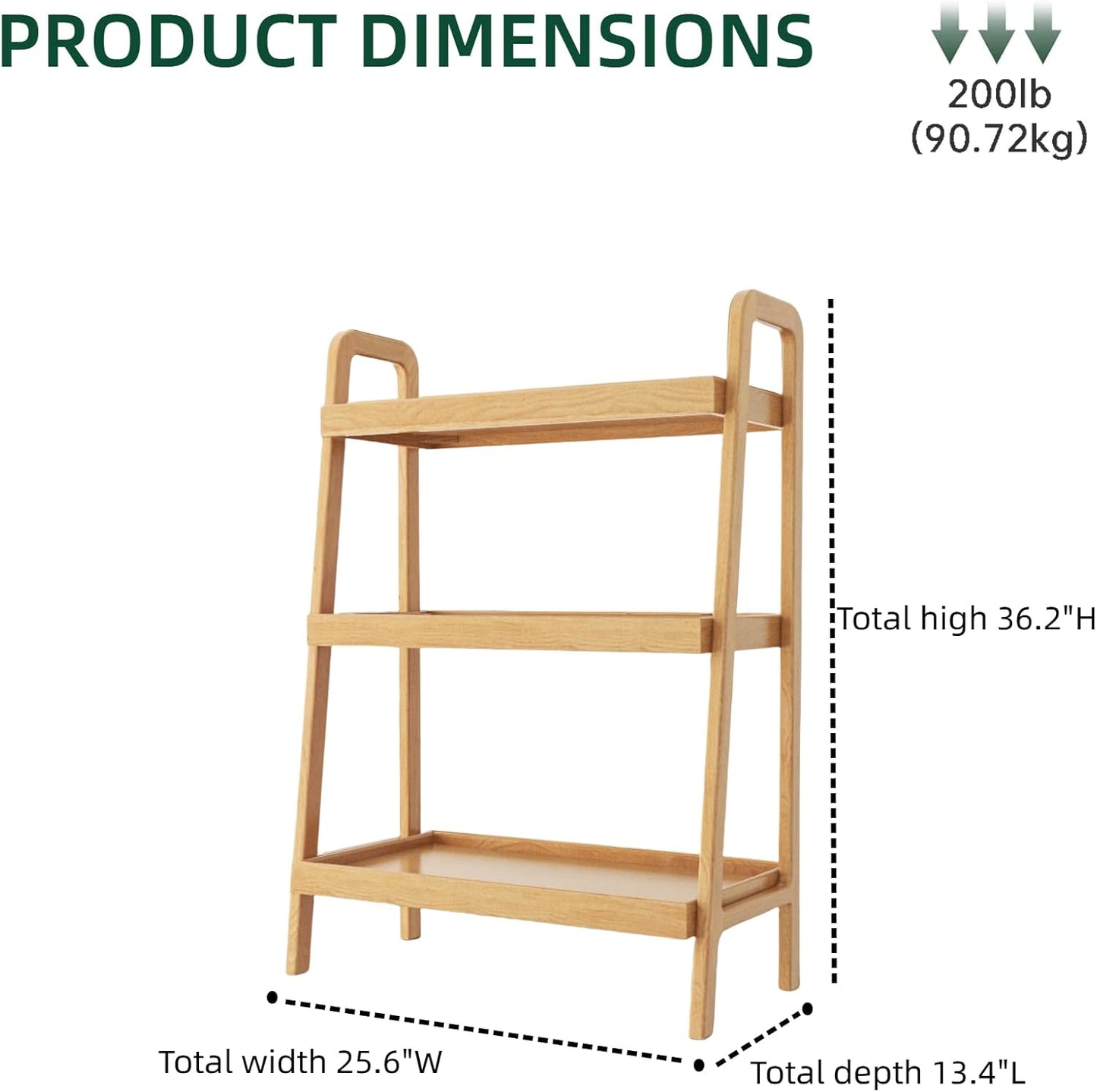 100% Solid Oak 3 Tier Ladder Shelf for Saving Space, Tall Nightstand with Stable Frame for Bedroom, Small Side Table for Living Room Office(Natural, 13.4" L x 25.6" W x 36.2" H)