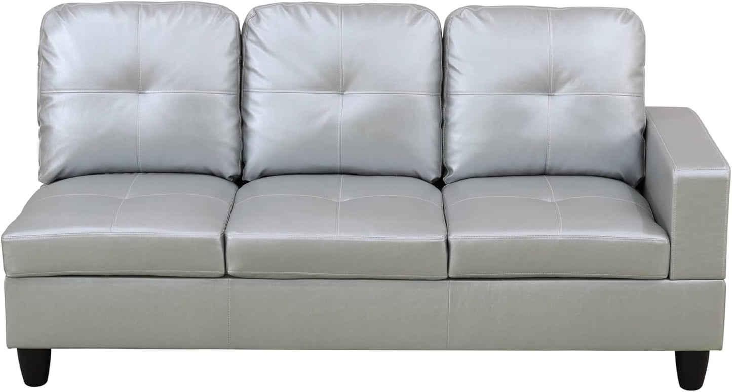 NicBex Sectional Couch 3 Pieces Sofa Set with Right Chaise Synthetic Leather L Shaped Cloud Couch for Living Room Furniture Sets with Storage Ottoman, Modular Sofa for Living Room & Apartment, Silver