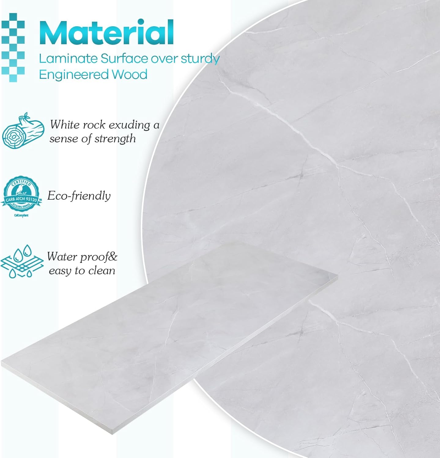Kaboon Universal Tabletop 55"x23.62", Solid One-Piece Melamine Table Top, Double Desk L-Desk DIY, Home and Office Countertop, White Rock