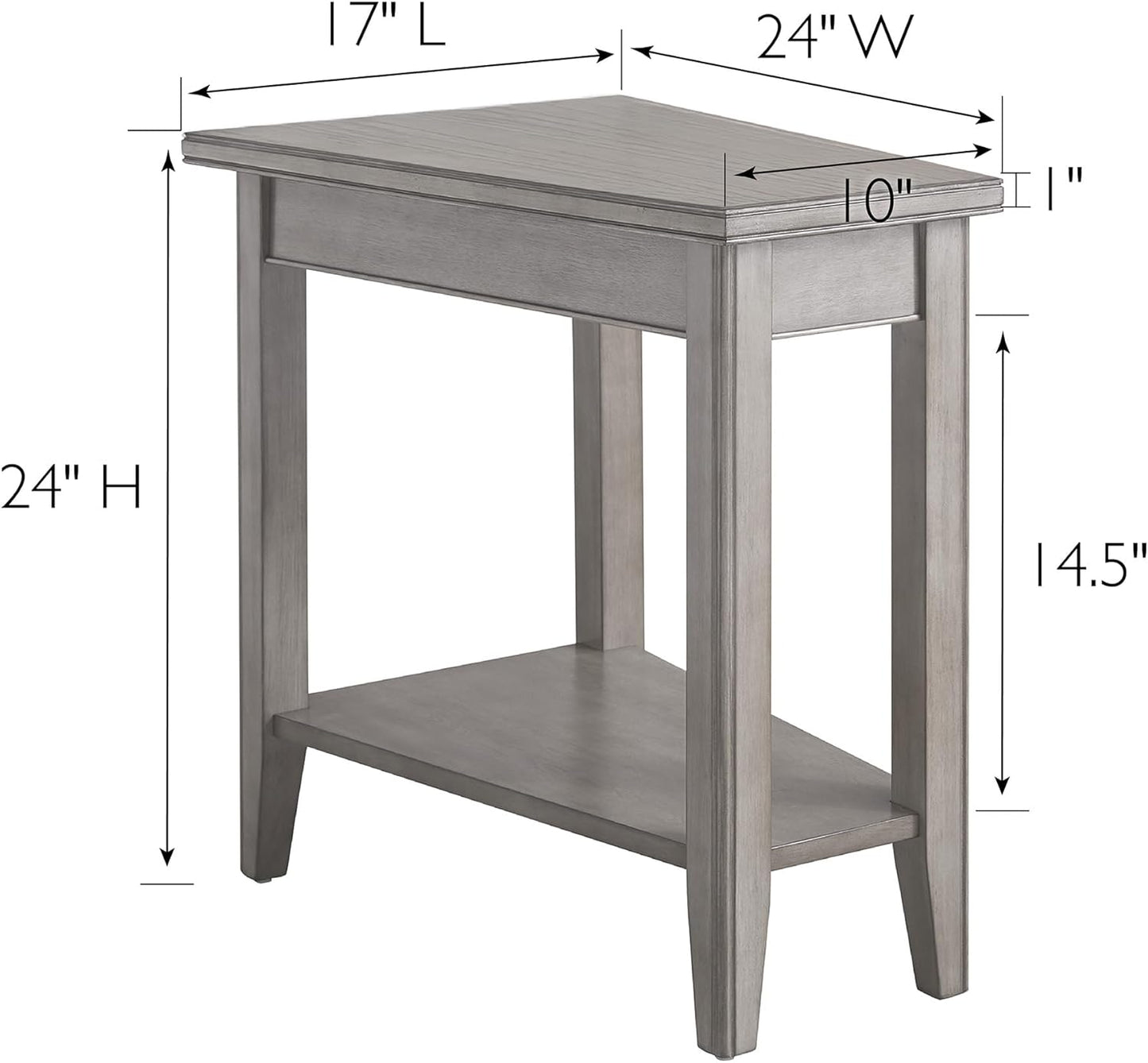 Laurent Recliner Wedge End Side Table with Shelf, Solid Wood, Smoke Gray, Perfect for Living Rooms, Bedrooms, and Small Spaces – Leick Home, 10502-GR