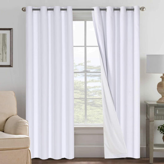 H.VERSAILTEX White Blackout Curtains, Thermal Curtains 96 inches Long 100% Blackout Textured Linen Look Curtain Draperies Anti-Rust Grommet Drapes, 2 Panels, Bright White