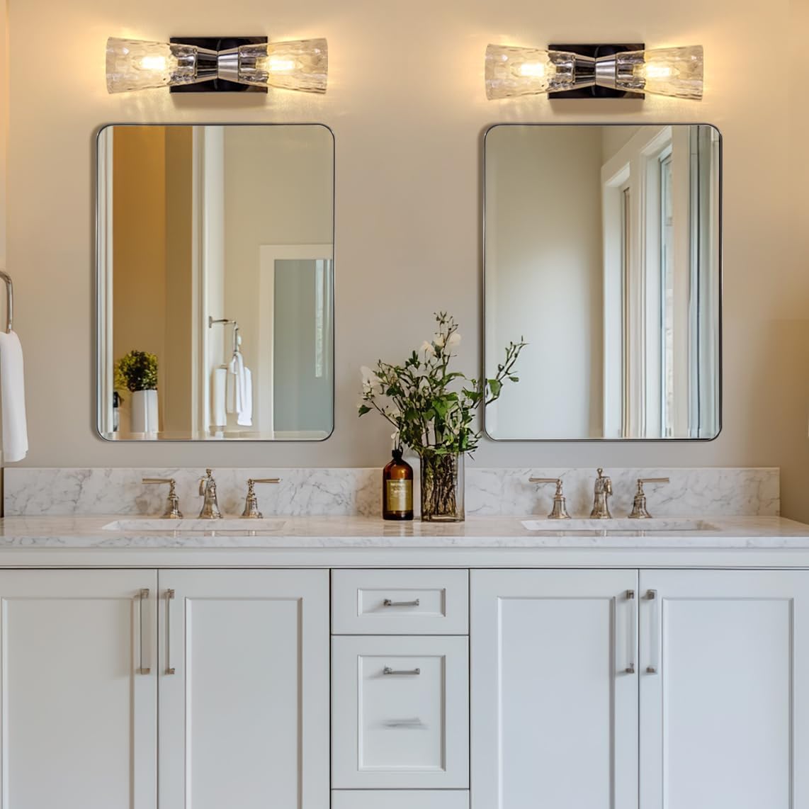 ANDY STAR Brushed Nickel Mirror for Bathroom, 22"x30" Silver Metal Frame Wall Mirror, Rectangular Stainless Steel Rounded Corner Mirror with 1’’ Deep Set Design Hangs Horizontal Or Vertical