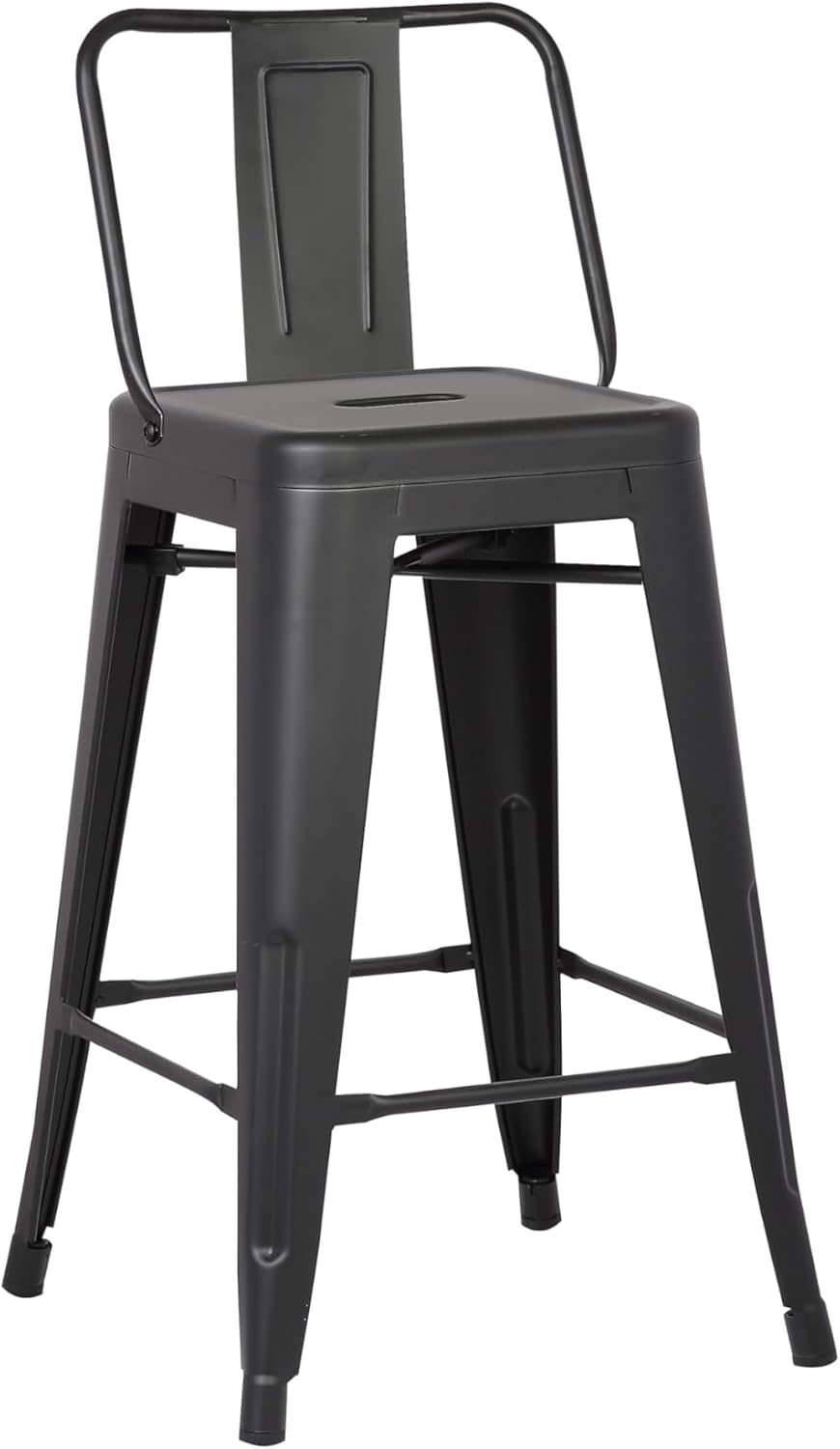 AC Pacific 24” Metal Barstool Set of 4 – Country Rustic Style with Low Back, Lightweight & Sturdy Build, Easy Assembly – Matte Black