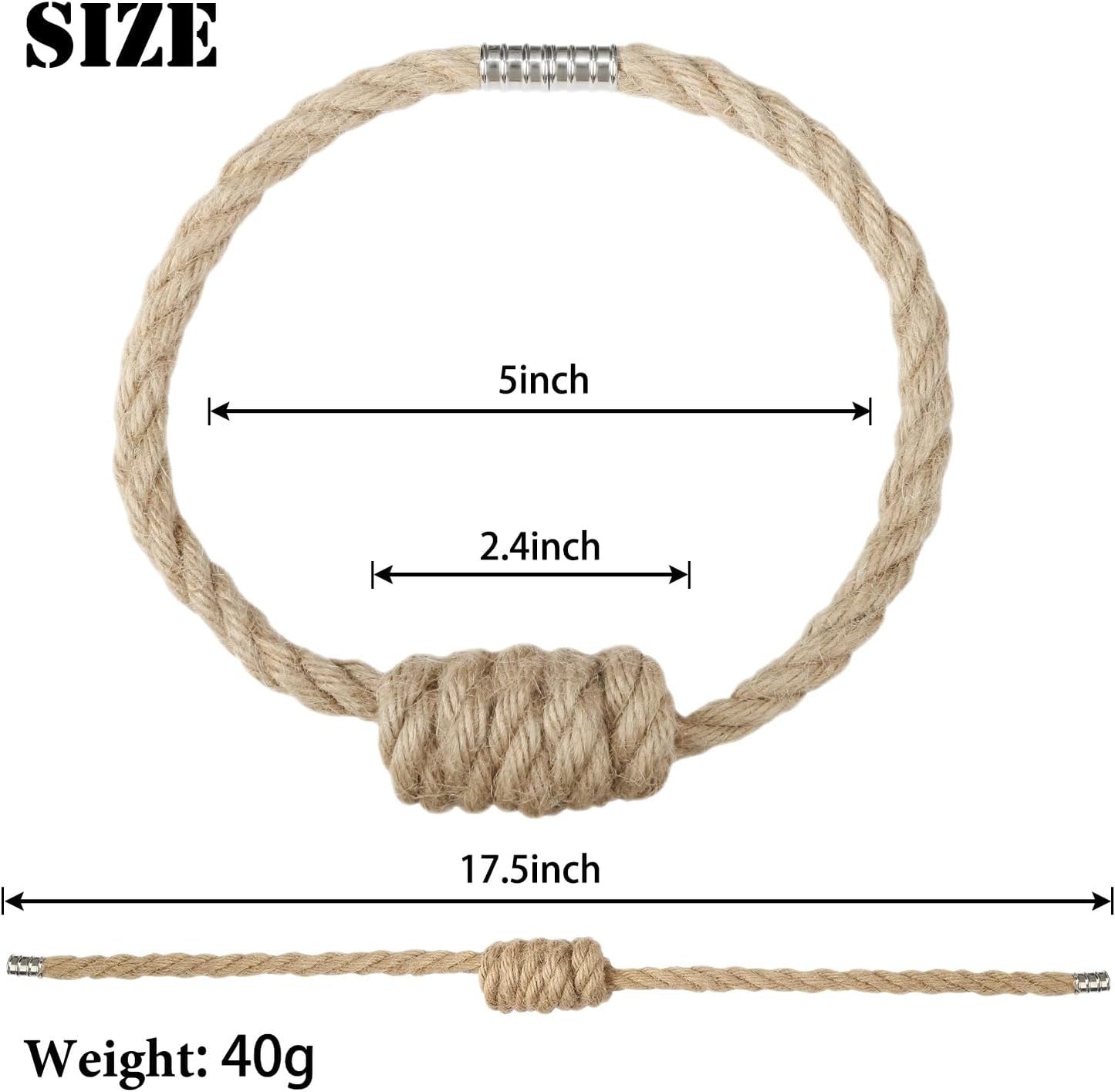 BEL AVENIR Magnetic Jute Curtain Tiebacks, Decorative Drapery Holdbacks Bohemian Style Woven Tie-Backs with Exquisite Knot (Jute, 4 Pack)