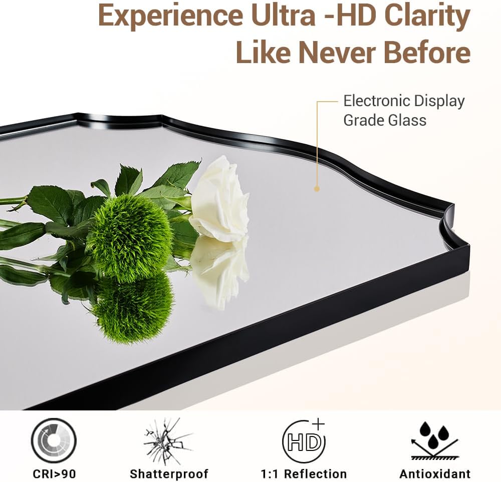 ANDY STAR 30x48 Inch Matte Black Mirror, Unique Rectangular Bathroom Mirror, Black Mirror in Premium Stainless Steel Metal Thin Frame Deep 1’’, Large Decorative Mirror for Bathroom, Entryway, Mantel