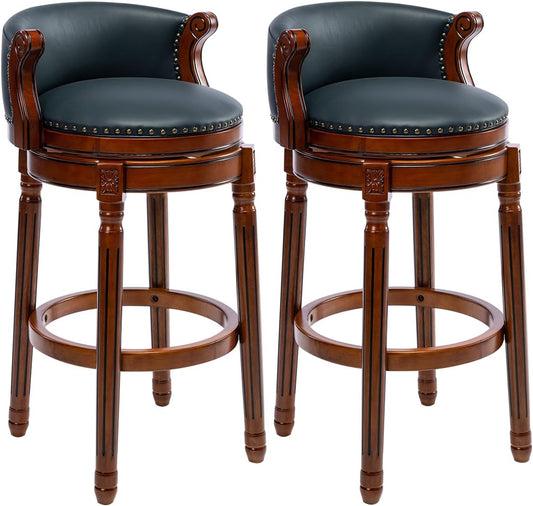 Cow top Leather Wooden Bar Stools, 26" Counter Height Bar Chair with Back, 180 Degrees Swivel Barstools Chair for Home Kitchen Counter,Dining Room, Restaurant