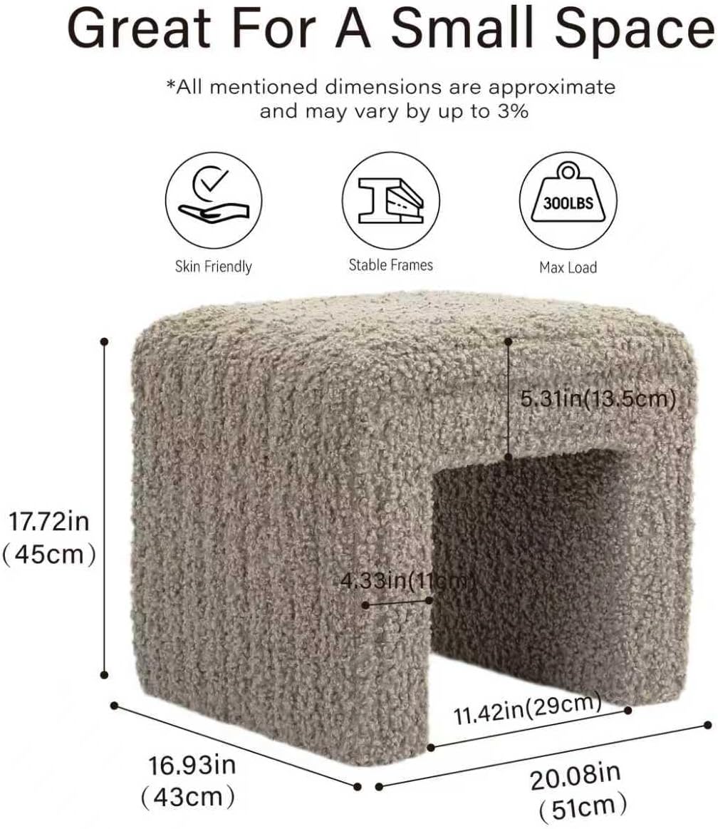 Get Set Style Vanity Stool Chair,Modern Wool Ottoman Foot Stool with Wooden Legs for Sofa Ottoman Bench Footstool Extra Seat for Vanity,Makeup Room,Living Room,Entryway(Fully Assembled)