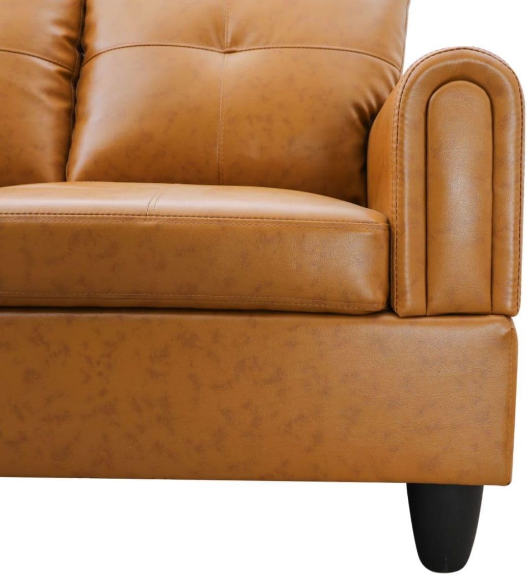 Ginger L-Shaped 3-Piece Faux Leather Sofa with Storage Ottoman Set, Sectional Couch Sofa Set for Living Room, Office, Small Space