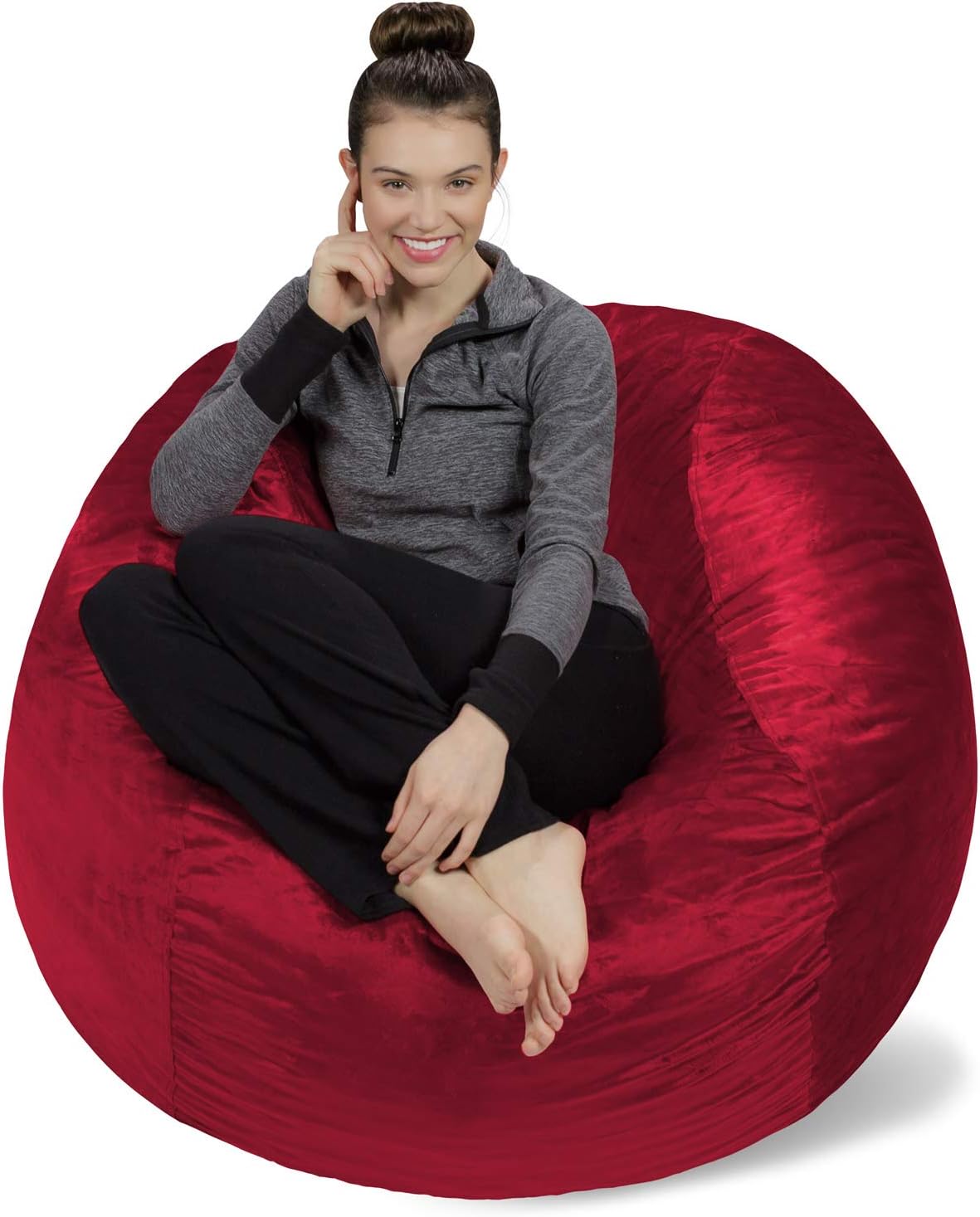 Sofa Sack Bean Bag Chair Cover Only, for Adults and Kids, Without Filling Comfy Fluffy Round or Oval Beanbag Chair Cover Replacement, Lazy Sofa Cover for Reading Chair or Floor Chair, 4-Feet, Cinnabar