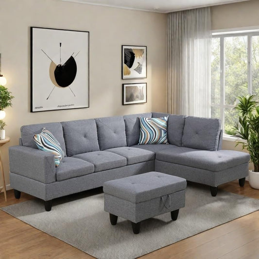 NAYSAYE L Shaped Couch, Modular Sectional Couch with Ottoman Storage, Modern Lounge Sofa Convertible Sectional Couches for Living Room, Apartment, Grey