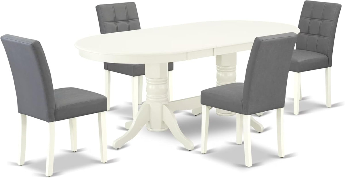 East West Furniture VAAS5-LWH-41 5 Piece Dining Table Set consists A Modern Dinner Table and 4 Platinum Gray Polyester Fabric Mid-Century Chairs with Stylish Back- Linen White Finish