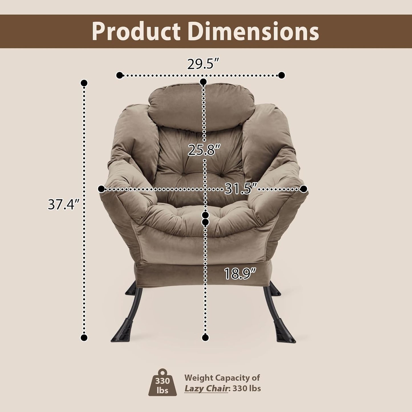 Lazy Chair Thick Padded, Comfy Velvet Accent Lounge Chair with Stable Frame, Leisure Sofa Armchair with Armrests and Side Pocket, Reading Chair for Bedroom, Living Room, Office, Dark Gray