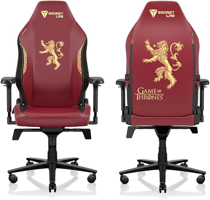 Secretlab Titan Evo House Lannister Gaming Chair - Reclining - Ergonomic & Comfortable Computer Chair with 4D Armrests - Magnetic Head Pillow & 4-Way Lumbar Support - Red/Gold - Leatherette