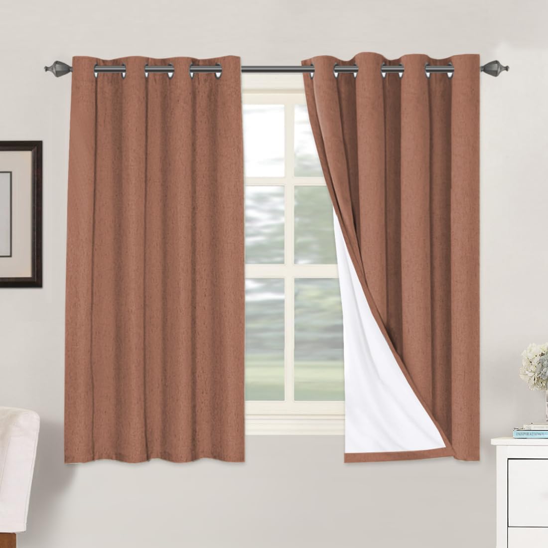 H.VERSAILTEX 100% Blackout Curtains for Bedroom Thermal Insulated Linen Textured Curtains Heat and Full Light Blocking Drapes Living Room Curtains 2 Panel Sets, Washed Spice, 52x54 Inch