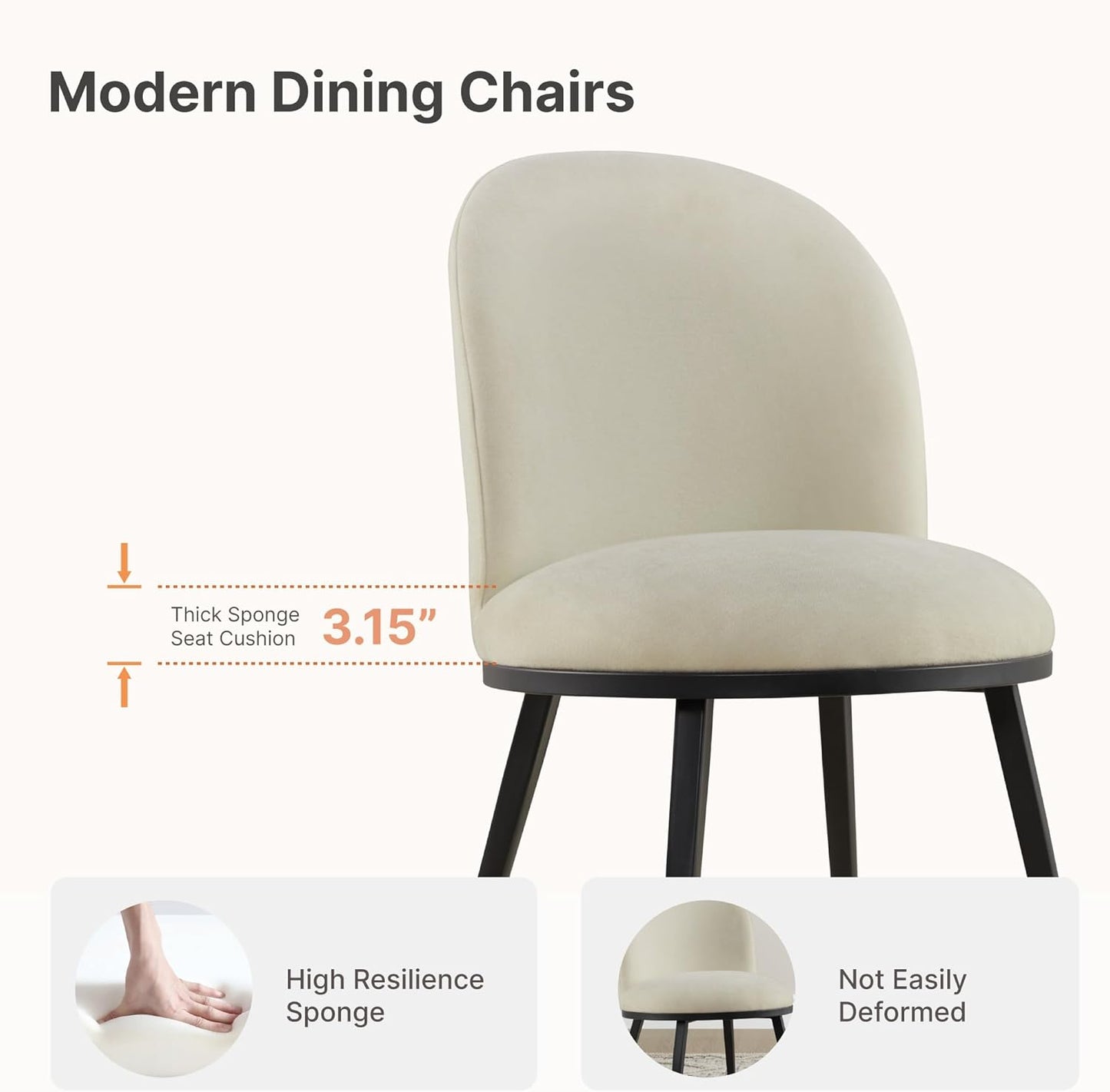 Dining Chairs Set of 6, Fabric Upholstered Dining Room Chairs with Ergonomic Backrest & Metal Legs, Modern Kitchen Side Chairs for Home, Restaurant, and Café, Sand, 2 Boxs