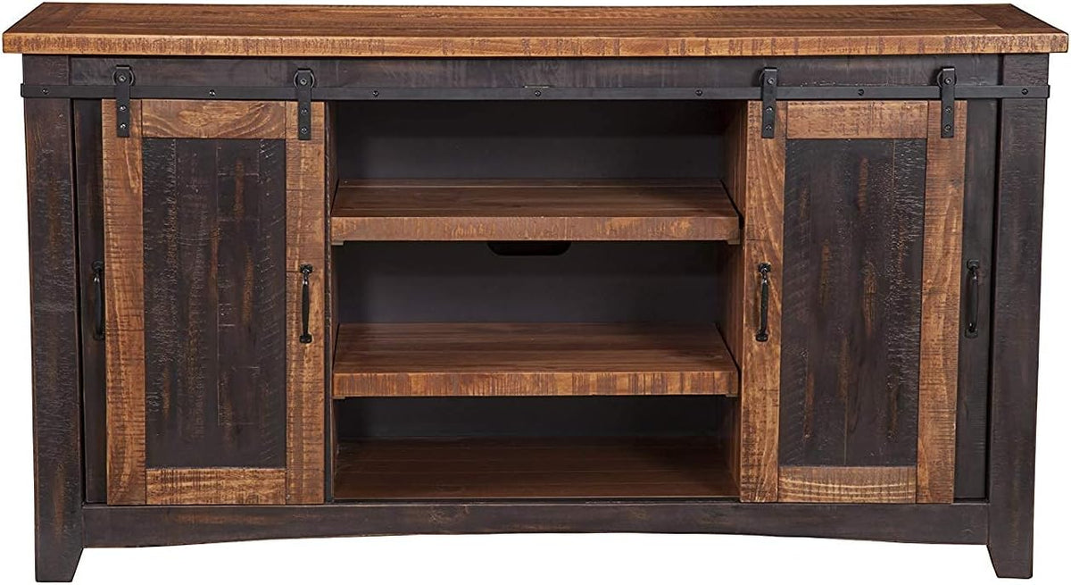 Martin Svensson Home Santa Fe Solid Wood TV Stand, 65", Antique Black and Aged Distressed Pine