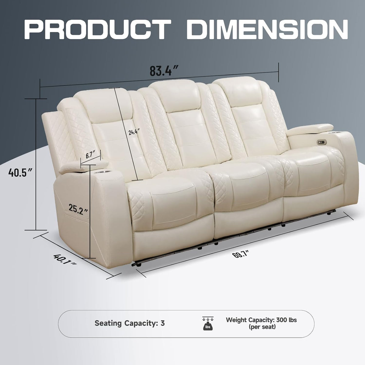 PU Leather Power Wall Hugger Chair Double Reclining Sectional Sofa 3-Seater Loveseat Couch with Reversible Coffee Table, Wireless Chargers, USB Port, Cup Holders, Storage Armrest, Ambient LED Light