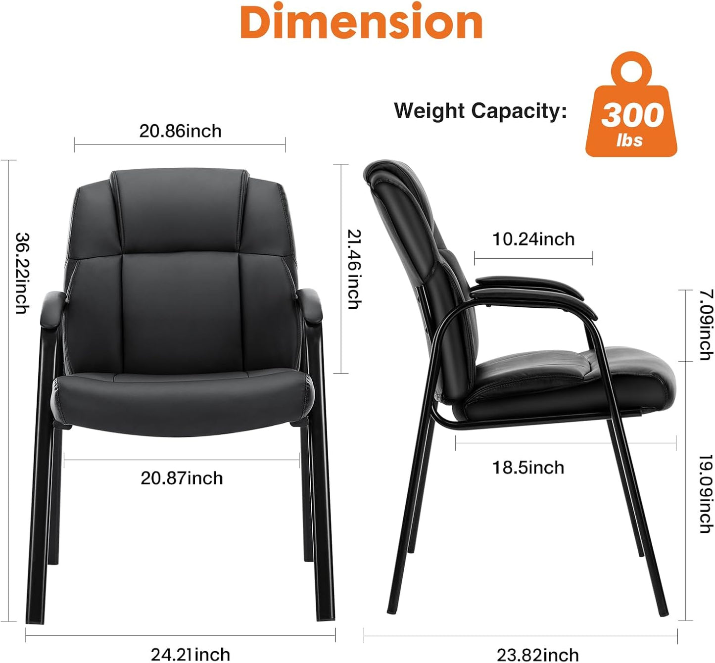 Sweetcrispy Waiting Room Office Guest Chairs Set of 2, PU Leather Big and Tall No Wheels Executive Office Chair with Padded Arms for Reception Conference Room Lobby