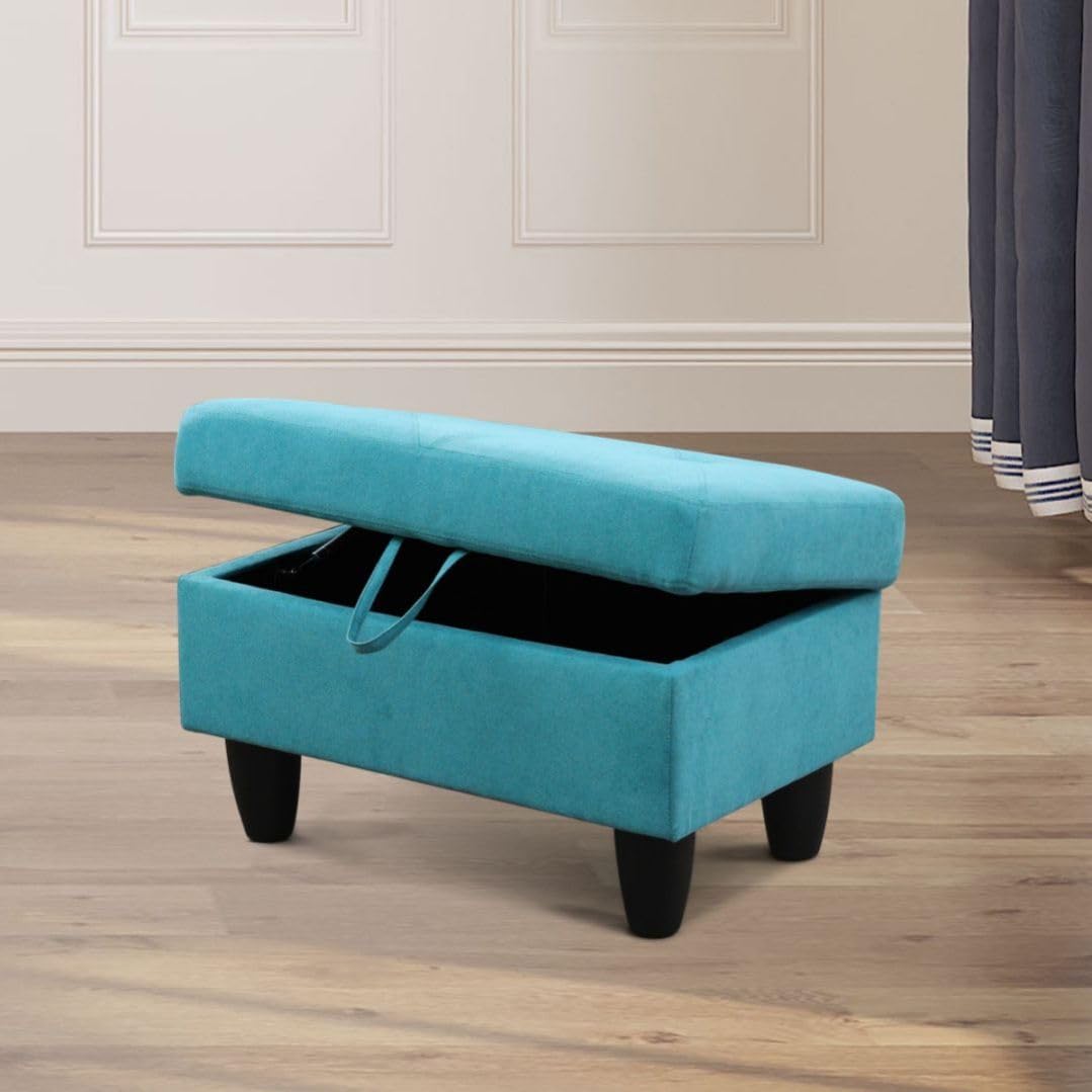 Light Blue L-Shaped 3-Piece Linen Sofa with Storage Ottoman Set, Sectional Couch Sofa Set for Living Room, Office, Small Space