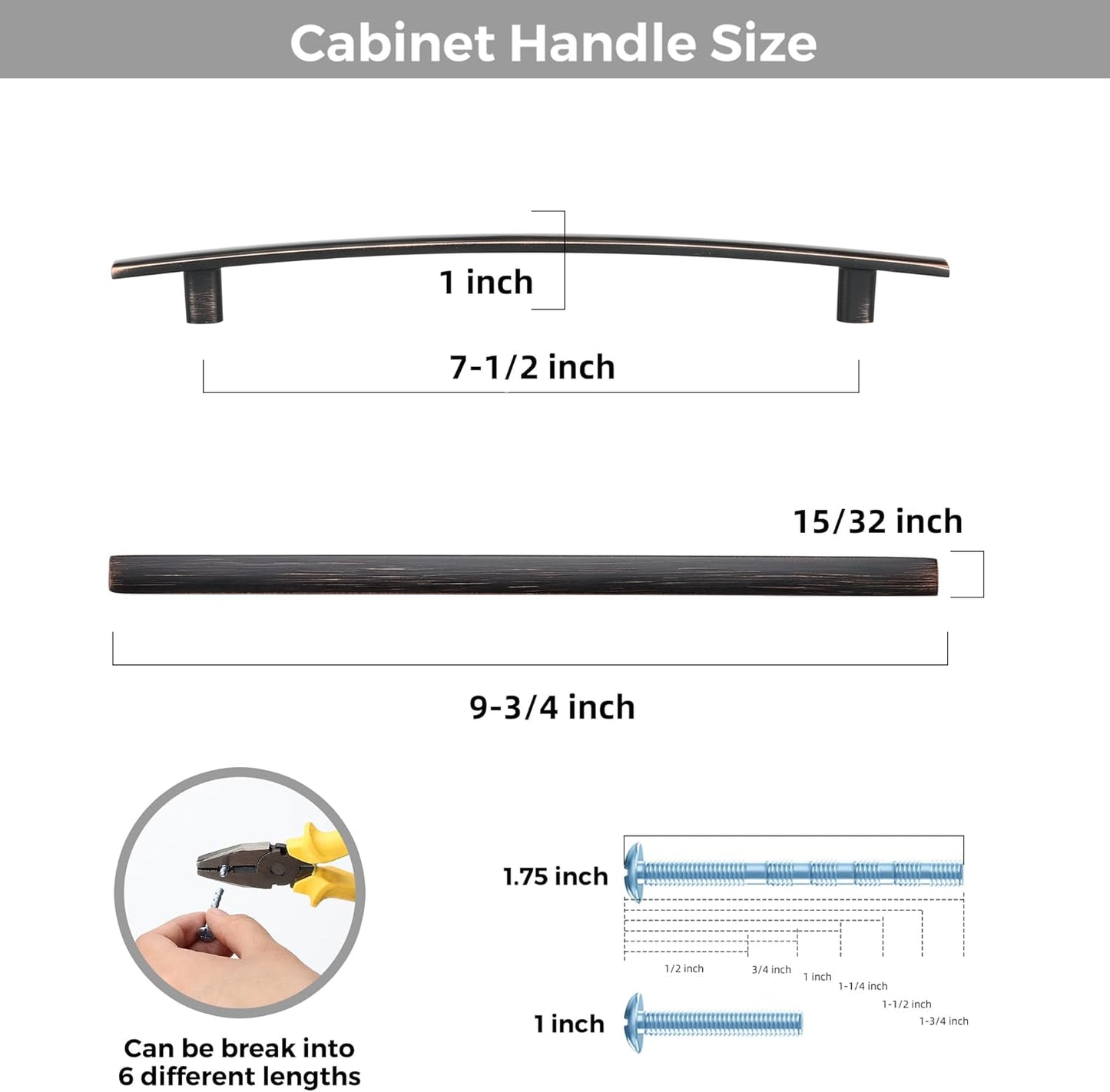 5 Pack Cabinet Handles 7.5" Hole Center - Curved Cabinet Pulls Oil Rubbed Bronze Drawer Pulls for Kitchen Cupboard Solid Hardware for Dresser Drawer Arch Hardware