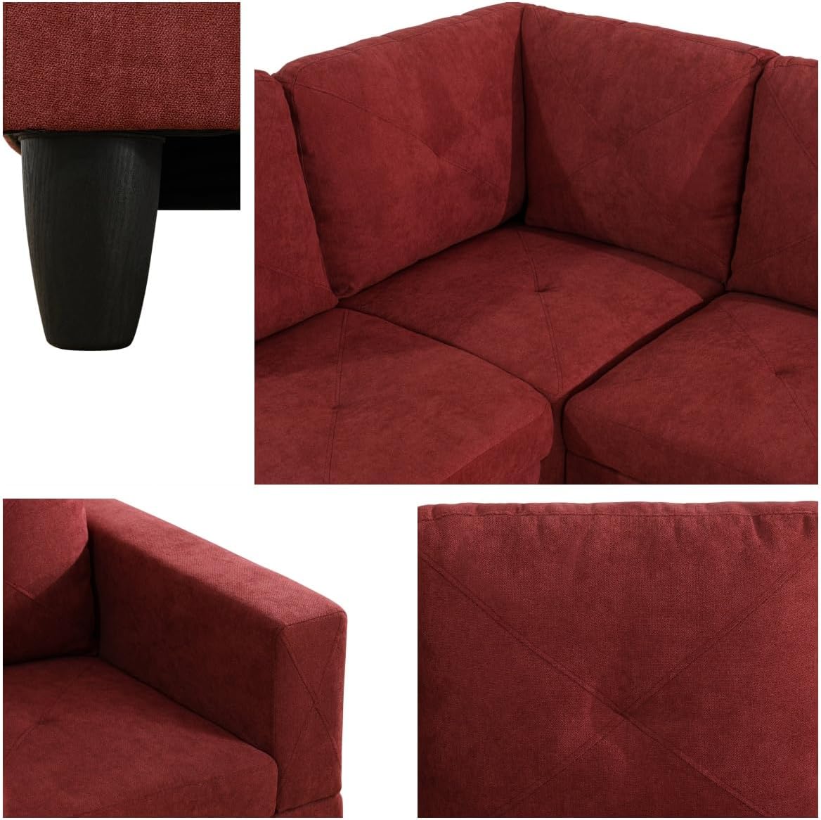 NAYSAYE L Shaped Couch, Modular Sectional Couch with Ottoman Storage, Modern Lounge Sofa Convertible Sectional Couches for Living Room, Apartment, Red