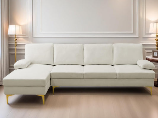L Shaped Sectional Couch, Modern Modular Sectional Sofa with Chaise, 4 Seat Lounge Comfy L Shaped Couch Set with High Density Memory Foam for Living Room Apartment, White