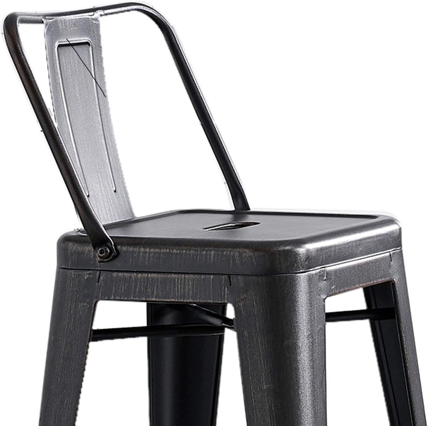 AC Pacific 24” Metal Barstool Set of 2 – Country Rustic Style with Low Back, Lightweight & Sturdy Build, Easy Assembly – Sanded Matte Midnight/Brushed Rusty Gold