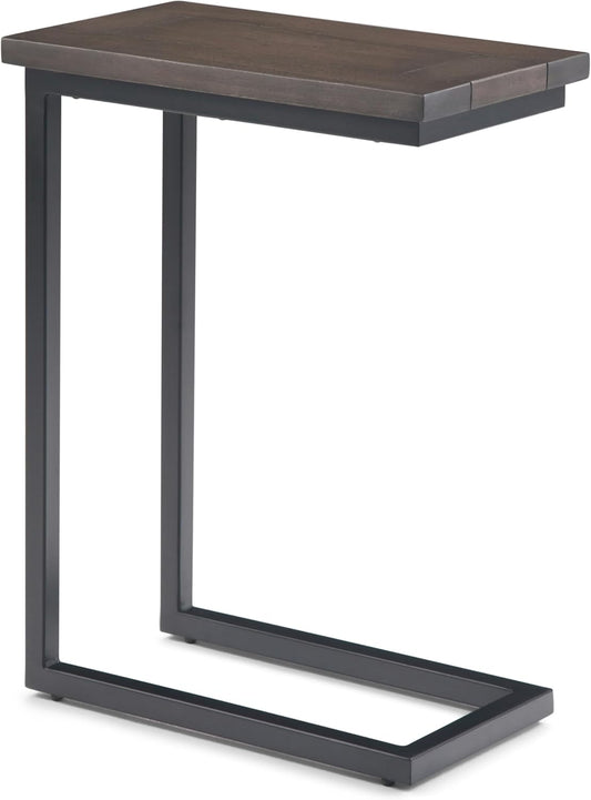 SIMPLIHOME Skyler 18-inch Wide Solid Mango/Metal Industrial C-Shaped End Table in Walnut Brown/Black for Living Room, Office, or Bedroom, Assembled