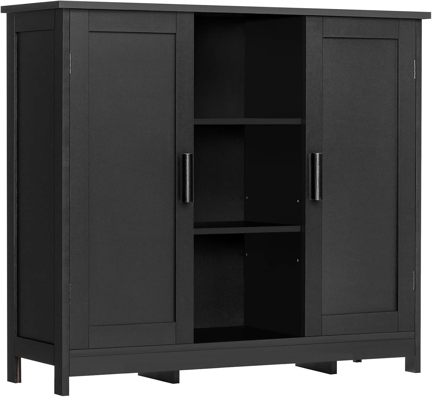 Iwell Storage Cabinet with 2 Doors and 4 Storage Shelves, Bathroom Cabinet, Cupboard for Living Room, Home Office, Entryway, Black