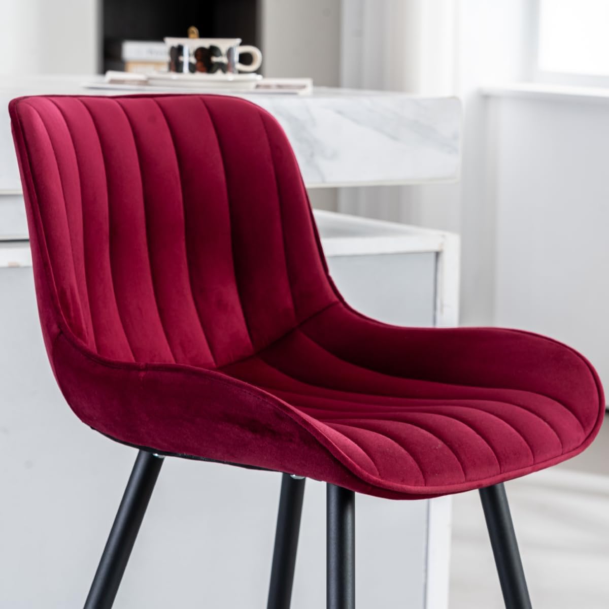 Bar Stools Set of 2 - Burgundy Counter Height Bar Stools Velvet Fabric Upholstered Bar Stools 24 Inches Seat Height Barstools with Backs Bar Chairs for Kitchen Island (Burgundy).